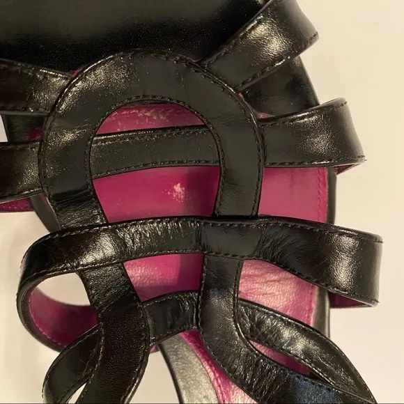 SERGIO ROSSI SHOES HIGH HEELS BLACK LEATHER ITALY STRAPPY Size 37 7
