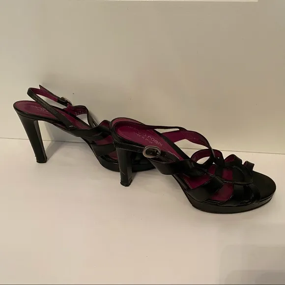 SERGIO ROSSI SHOES HIGH HEELS BLACK LEATHER ITALY STRAPPY Size 37 7