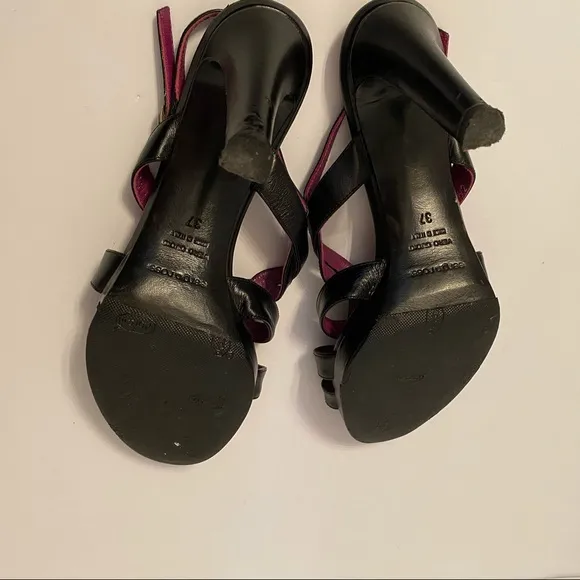 SERGIO ROSSI SHOES HIGH HEELS BLACK LEATHER ITALY STRAPPY Size 37 7