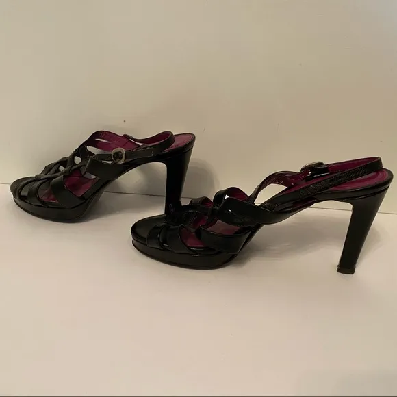 SERGIO ROSSI SHOES HIGH HEELS BLACK LEATHER ITALY STRAPPY Size 37 7