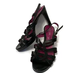 SERGIO ROSSI SHOES HIGH HEELS BLACK LEATHER ITALY STRAPPY Size 37 7
