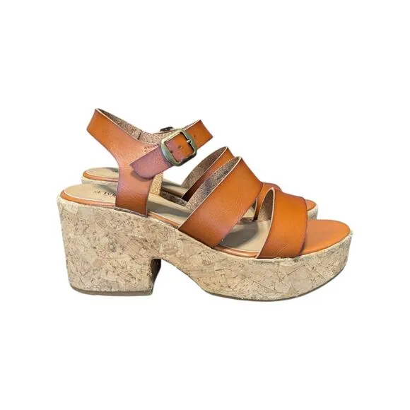 Seychelles Wendy Strappy Cork Platform Sandals Leather Brown Womens 8 Anthro