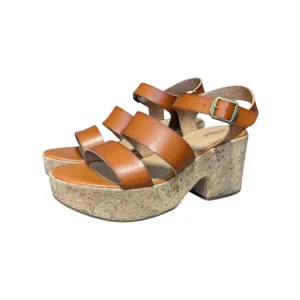 Seychelles Wendy Strappy Cork Platform Sandals Leather Brown Womens 8 Anthro