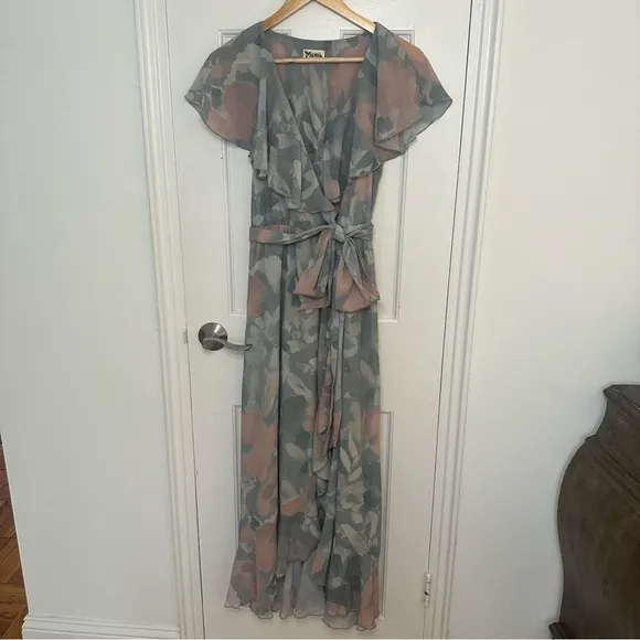 Show Me Your Mumu Jess Ruffle Midi Wrap Ruffle Dress Floral Sage Cocktail Small