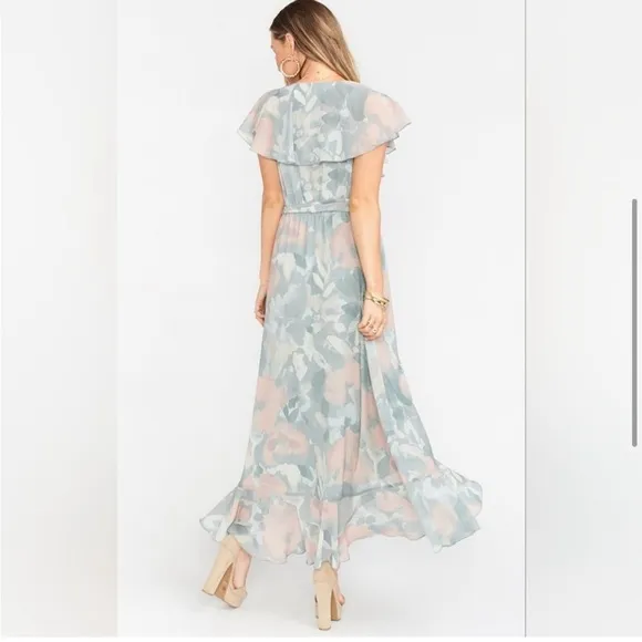 Show Me Your Mumu Jess Ruffle Midi Wrap Ruffle Dress Floral Sage Cocktail Small