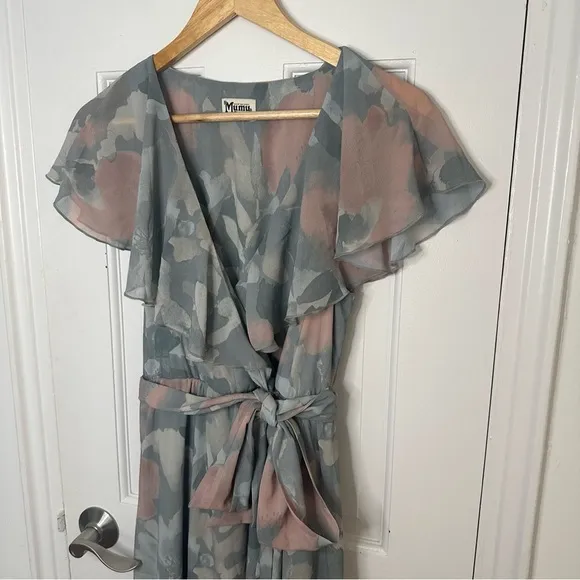 Show Me Your Mumu Jess Ruffle Midi Wrap Ruffle Dress Floral Sage Cocktail Small