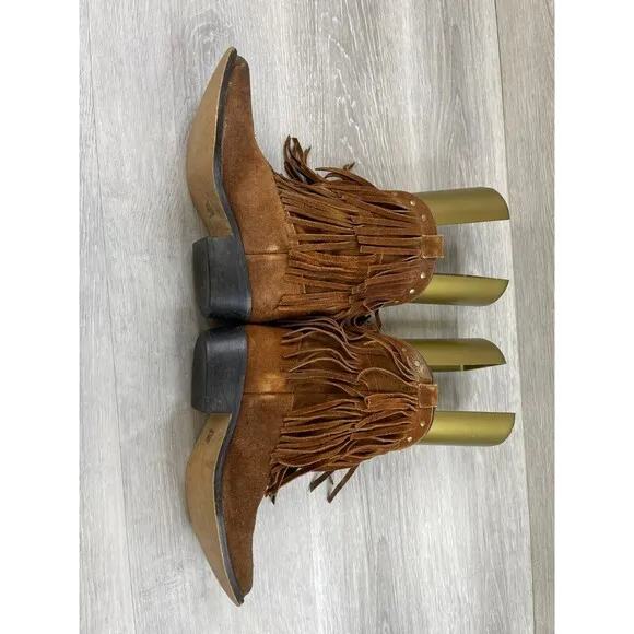 Shyanne 43514 Girls   Brown Leather Double Fringe Snip  Toe Western Boot Sz 3