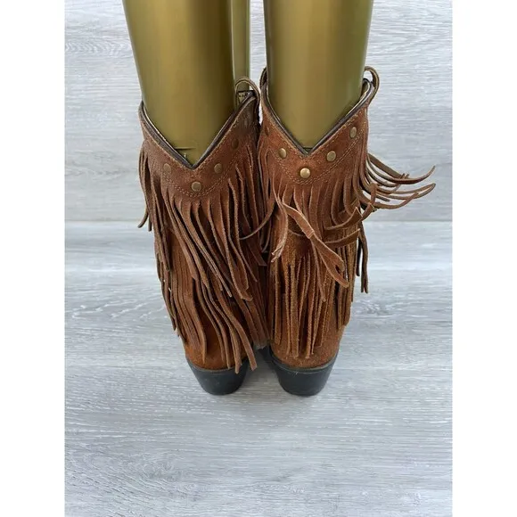Shyanne 43514 Girls   Brown Leather Double Fringe Snip  Toe Western Boot Sz 3