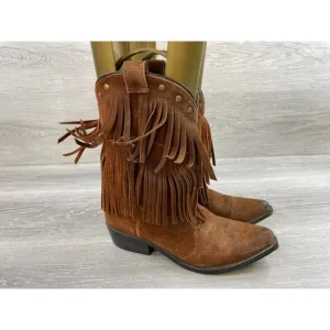 Shyanne 43514 Girls   Brown Leather Double Fringe Snip  Toe Western Boot Sz 3