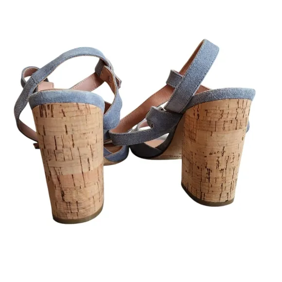Sigerson Morrison Strappy Sandals Sz 8 Cork Block Heels Padded insole Open Toe