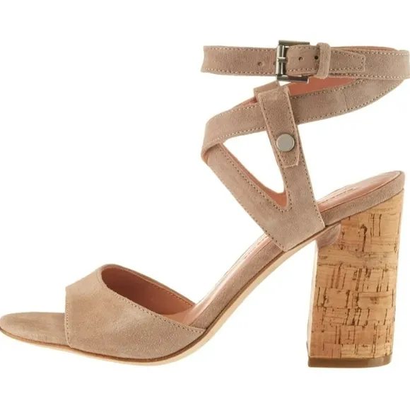 Sigerson Morrison Strappy Sandals Sz 8 Cork Block Heels Padded insole Open Toe