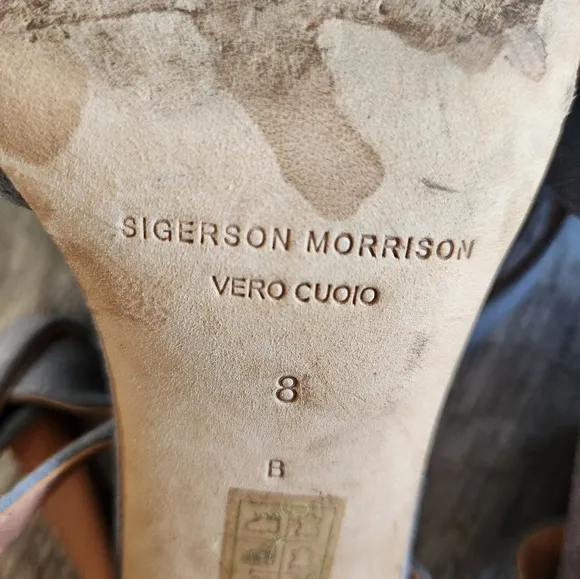 Sigerson Morrison Strappy Sandals Sz 8 Cork Block Heels Padded insole Open Toe