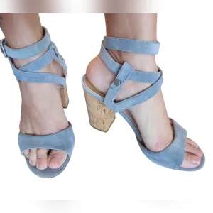 Sigerson Morrison Strappy Sandals Sz 8 Cork Block Heels Padded insole Open Toe