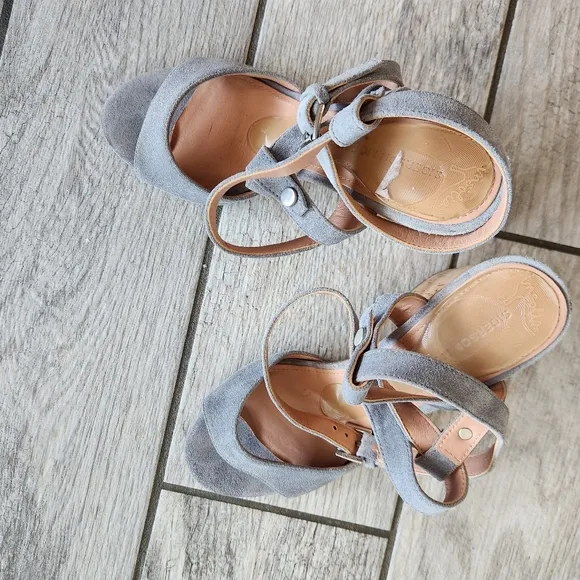 Sigerson Morrison Strappy Sandals Sz 8 Cork Block Heels Padded insole Open Toe