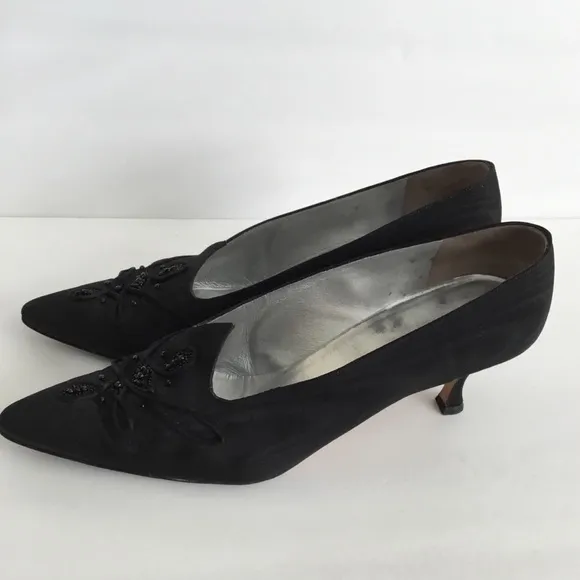 Silvia Fiorentina Black Shoes Heels Beaded Sz 9.5