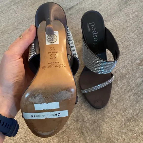 Size 35 Pedro Garcia Womens Camelia Gray Crystal Strappy Slides Sandals