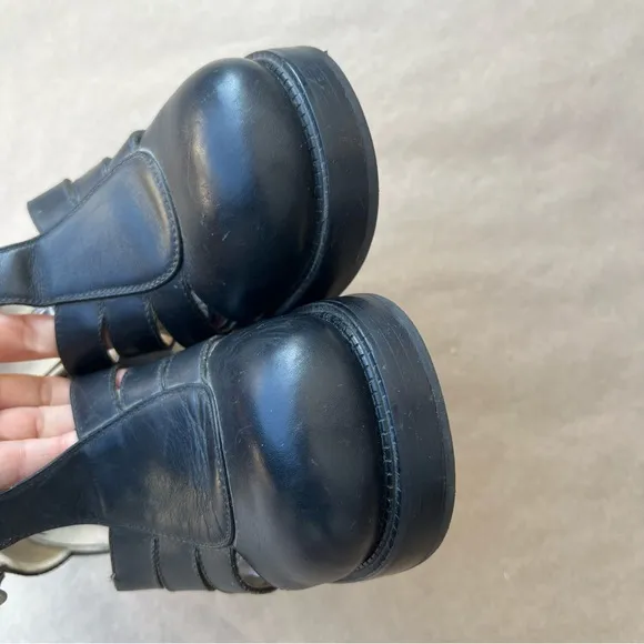 Skechers Black Chunky Heel Strappy Mary Janes Closed Toe Ankle Strap Sandals Vtg