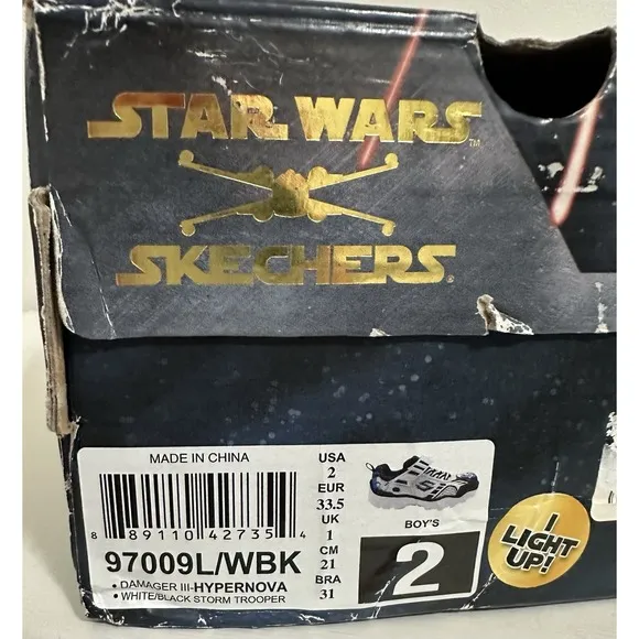 Skechers Star Wars Light Up Storm Trooper  Shoes for Boys Size 2 NWT RARE Disney
