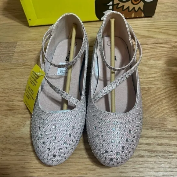 Smartfit Pink Jeweled Flats Dress Shoes Sz 4 NEW Kids Girls