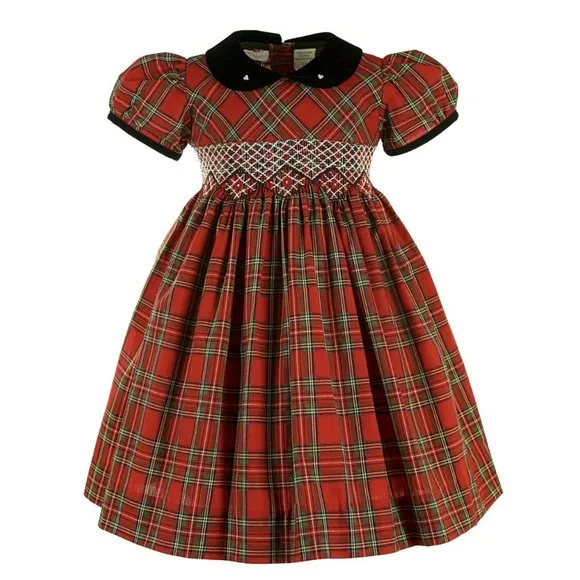 Smocked Red Tartan Plaid Black Velvet Traditional Dress Boutique size 2T NWT