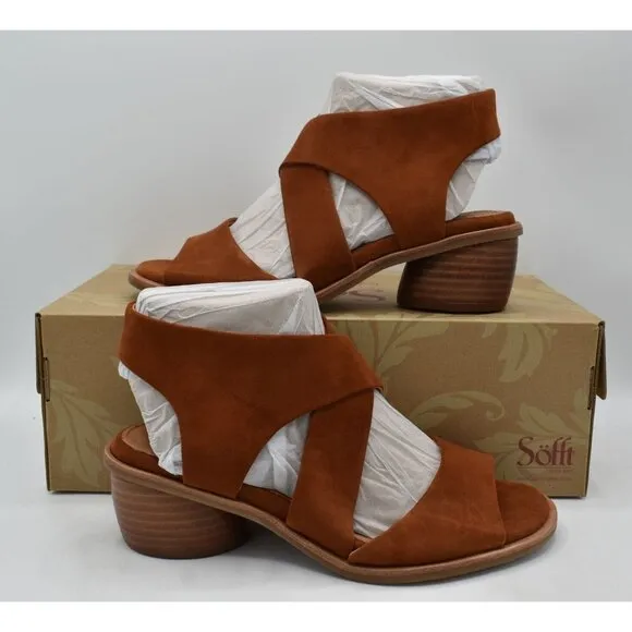 Sofft Womens Size 11 Camille Russet Brown Suede Open Toe Sandals Shoes