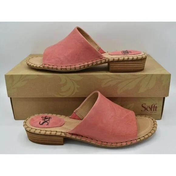 Sofft Womens Size 8 Nalanie Pink Leather Open Toe Slide Sandals Shoes