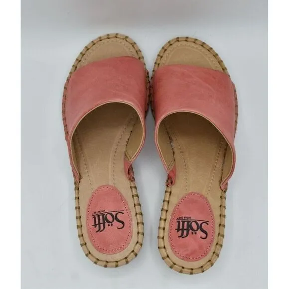 Sofft Womens Size 8 Nalanie Pink Leather Open Toe Slide Sandals Shoes