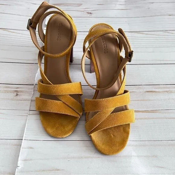 Soludos Emily Suede Strappy Heel in Mustard Size 9..5