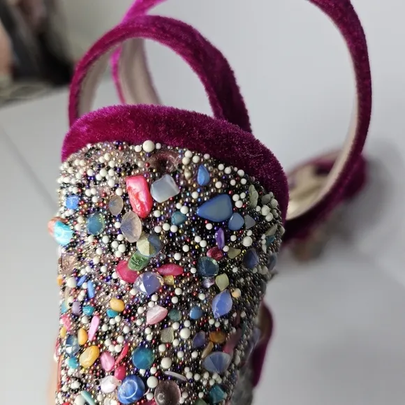 Sophia Webster Havisham Embellished Velvet Platform Sandals Size 38 US 7.5