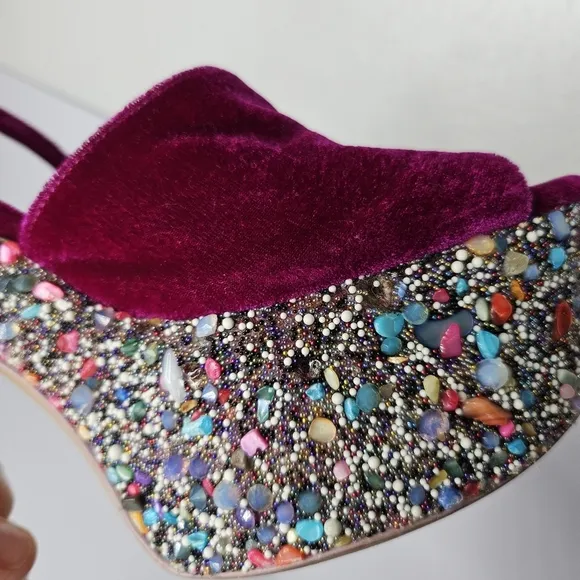 Sophia Webster Havisham Embellished Velvet Platform Sandals Size 38 US 7.5