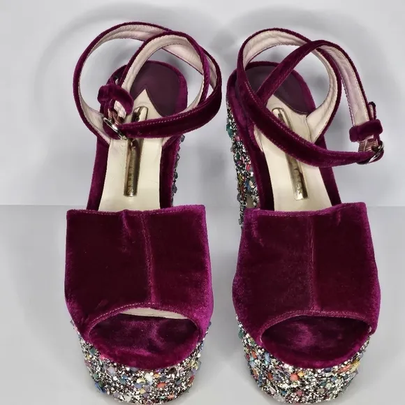 Sophia Webster Havisham Embellished Velvet Platform Sandals Size 38 US 7.5