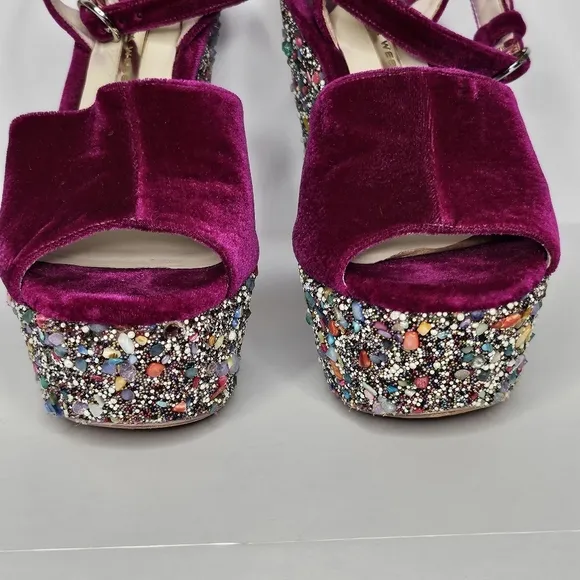 Sophia Webster Havisham Embellished Velvet Platform Sandals Size 38 US 7.5