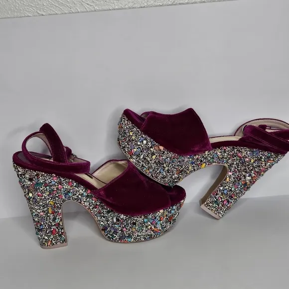 Sophia Webster Havisham Embellished Velvet Platform Sandals Size 38 US 7.5