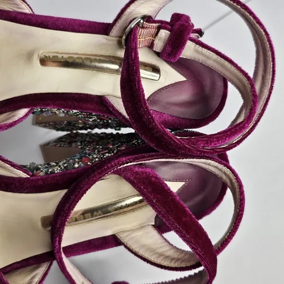 Sophia Webster Havisham Embellished Velvet Platform Sandals Size 38 US 7.5