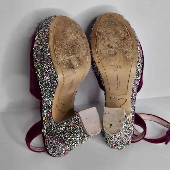 Sophia Webster Havisham Embellished Velvet Platform Sandals Size 38 US 7.5