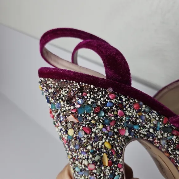 Sophia Webster Havisham Embellished Velvet Platform Sandals Size 38 US 7.5