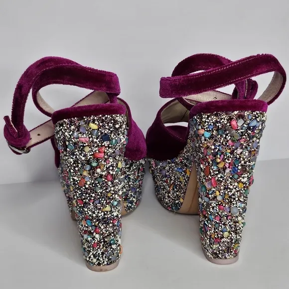 Sophia Webster Havisham Embellished Velvet Platform Sandals Size 38 US 7.5