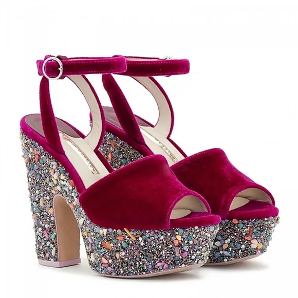 Sophia Webster Havisham Embellished Velvet Platform Sandals Size 38 US 7.5