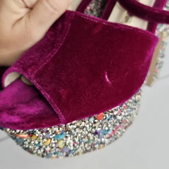Sophia Webster Havisham Embellished Velvet Platform Sandals Size 38 US 7.5