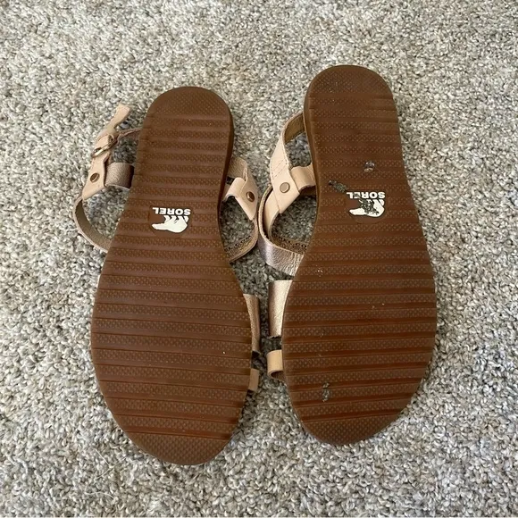 Sorel Ella Crisscross Gold Metallic Strappy Sandals Size 7