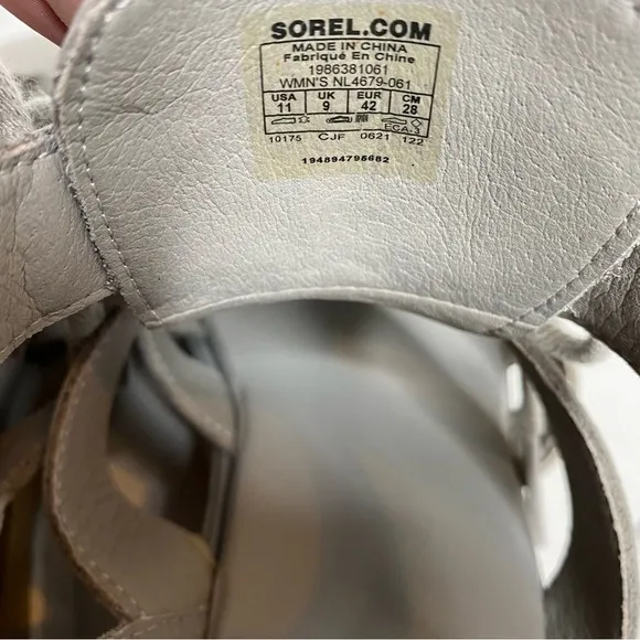 Sorel Joanie III Lace Wedge Gray Leather Sandal 11