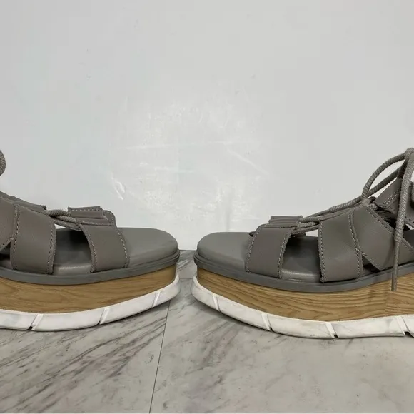 Sorel Joanie III Lace Wedge Gray Leather Sandal 11