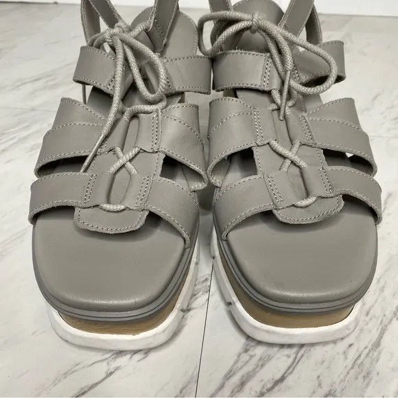 Sorel Joanie III Lace Wedge Gray Leather Sandal 11