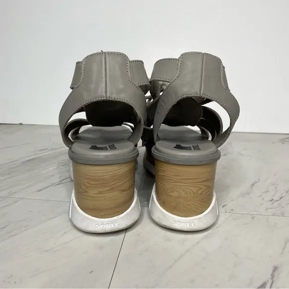 Sorel Joanie III Lace Wedge Gray Leather Sandal 11