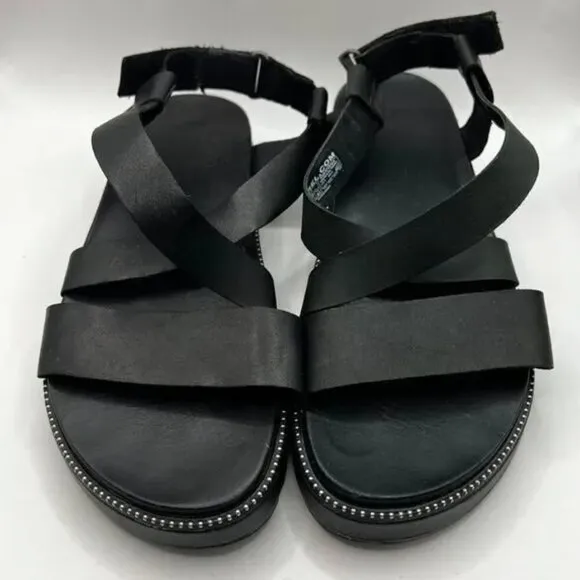 Sorel Women's Black Roaming Leather Embellished Flatform Sandals Size 9.5