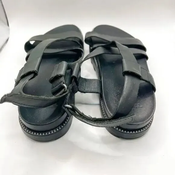 Sorel Women's Black Roaming Leather Embellished Flatform Sandals Size 9.5