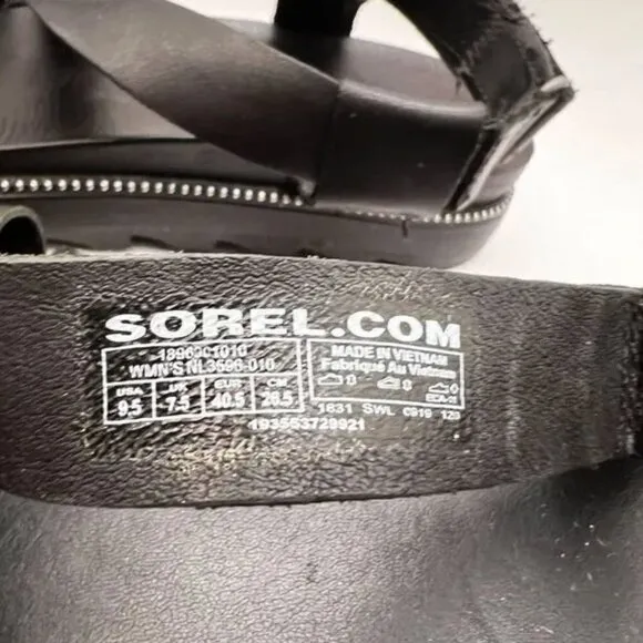 Sorel Women's Black Roaming Leather Embellished Flatform Sandals Size 9.5