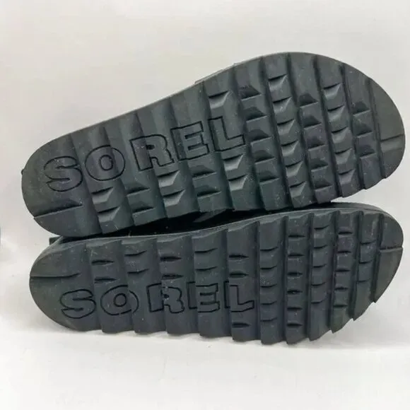 Sorel Women's Black Roaming Leather Embellished Flatform Sandals Size 9.5