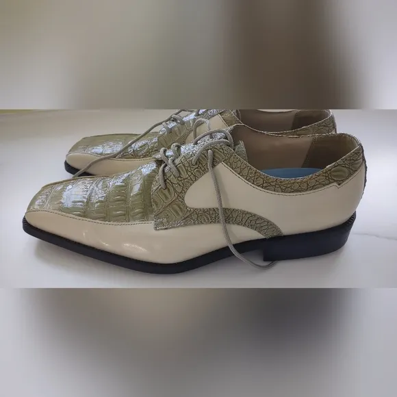 Southern Soul Men's Cream and Sage Faux Alligator Dress Shoes