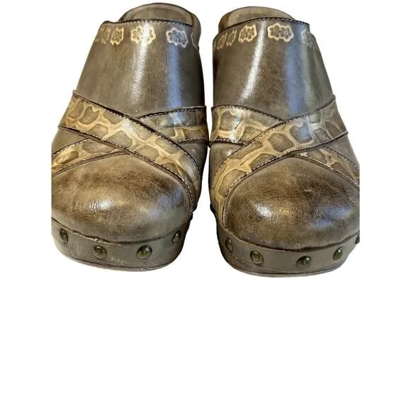 SPRING STEP Women's Annalise Bohemian Leather Heeled Clog Shoes Gray Size 38